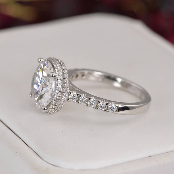 Certified Double Halo 6.8ct Brilliant Round Cut Moissanite Engagement Ring 925 - Picture 4 of 6